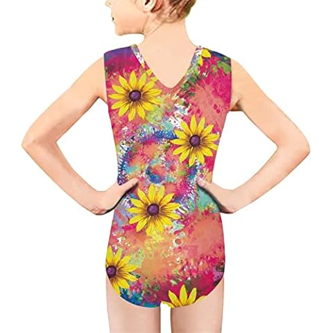 Howilath Swimming Clothes One Piece Girls, Colorful Abstract Art Splash Ink Sunflower Cover