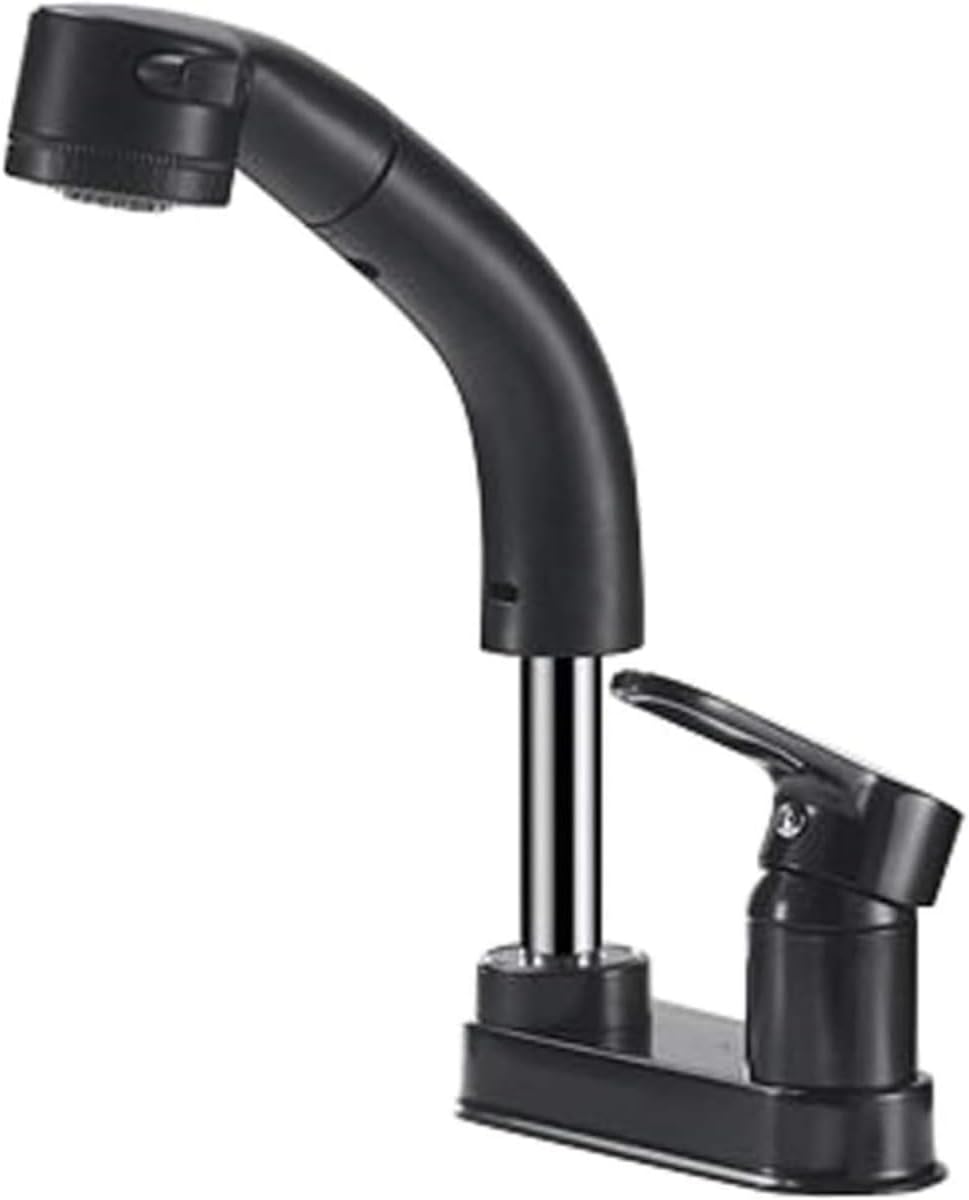 洗面台蛇口 混合水栓 シングルレバー ホース引き出し式 泡沫、シャワーが切り替え 360&deg;回転 吐水口昇降 台付き2穴 (ブラック)