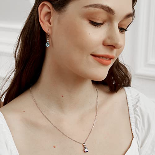925 Sterling Silver Blue Topaz/Amethyst/Rainbow Quartz Cz Teardrop Leverback Earrings Drop Dangly Gemstone Earings Hypoallergenic Birthday Jewelry Gifts For Women Girls #TOP2