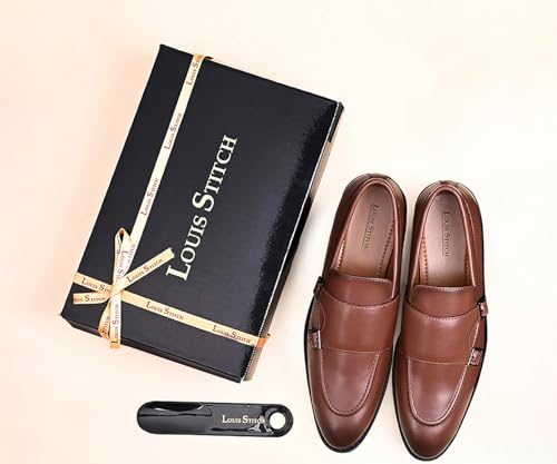 Image of LOUIS STITCH Oxford Formal Shoes for Men | Slip-on Monk Style | Office Shoes for Men | Ideal for Business, Casual, Parties | Solid Russet Tan UK Size 07 (LSRG FM)