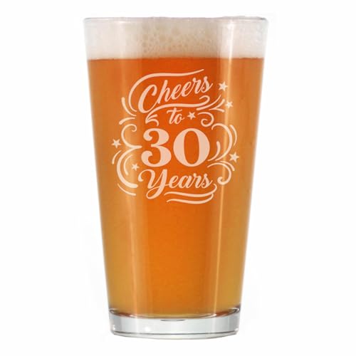Bevvee Cheers to 30 Years - Pint Glass for Beer - Gifts for Women & Men - 30th Anniversary Party Decor - 16 Oz Glasses