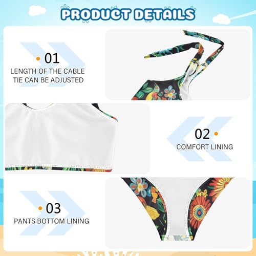 KLL Vector Illustration Ukrainian Folk Pattern Girls' 2 Piece Bikini Sets Scoop Neck Bathing Suit Swimming Suits Adjustable4