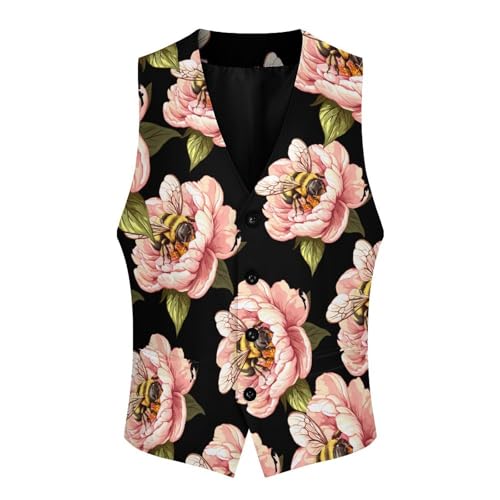 Bees Flowers Men's Suit Vests Dress Vest V-Neck Waistcoat Slim Business Formal with Pocket4
