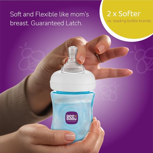 Image of BeeBaby Ease Wide Neck Colour Feeding Bottle 300 ml | BPA Free Easy Latching Baby Milk Bottle for Newborns & Infants | Soft Silicone Anti-Colic Nipple Fast Flow (8 Months +) |Blue, Pack of 2