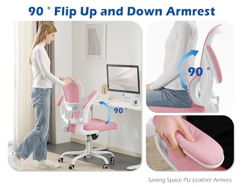Image of TRALT Ergonomic Office Chair - Desk Chair with Adjustable Lumbar Support Computer Chair - Mesh Comfy Chair with Flip-up Armrests - Gaming Chairs for Adults Home Office (Leather, Pink)