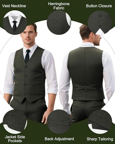Men's Suits 3 Piece Slim Fit Suit Herringbone Groomsmen Tuxedos Set4