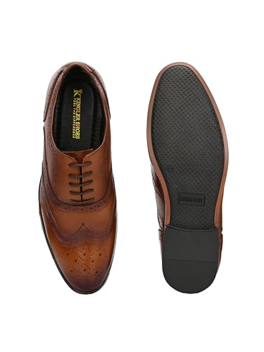 Image of Men Tan Leather Brouge Wingtip Oxford Shoes
