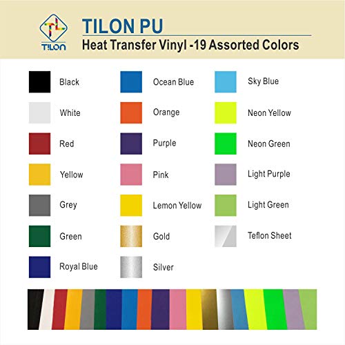 Tilon Pu Heat Transfer Vinyl Bundle 22 Sheets 12”×10” Iron On Htv For Halloween Diy Ideas, 19 Vibrant Assorted Colors Adhesive T-Shirt Vinyl For Cricut&Silhouette Cameo Or Heat Press #TOP1