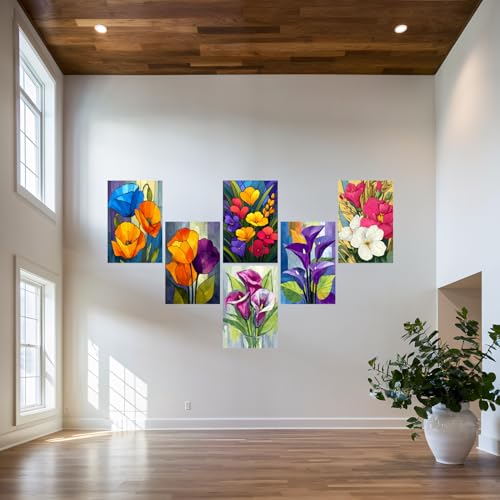 Image of SiddArtify Floral Wall Art Prints Set - Modern Flower Poster Decor for Living Room Bedroom Office - 12x18 inch Sticker Pack of 6