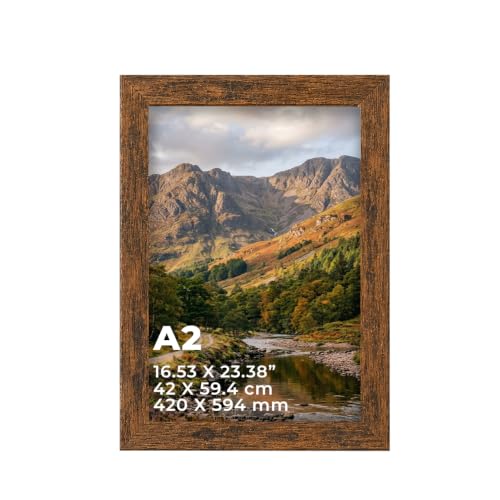Image of DECORO Rustic A2 (42 X 59.40 CM) Pack of 1 Picture Frame with Plexiglass Front & Engineered Wood Construction, Wall Hanging Display for Photos, Posters, Prints & Artwork, Portrait or Landscape