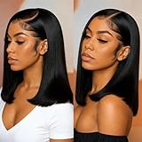 Superfect Bob Wig Human Hair 13x4 Lace Front Wigs Human Hair Pre Plucked 14 Inch Straight HD Lace Frontal Short Glueless Wigs for Women with Baby Hair 180% Density Natural Black Color