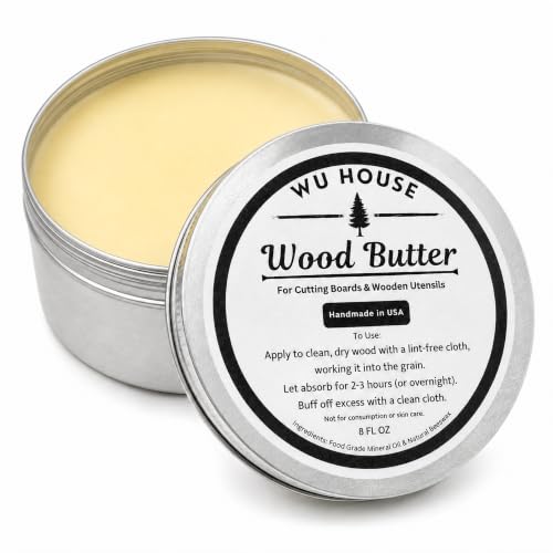 WU HOUSE Wood Butter Cutting Board Wax, Food Grade Mineral Oil and Beeswax Conditioner for Butcher Blocks, Wooden Utensils and Serving Boards, Handmade in USA (8 FL OZ)