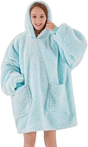 greenoak Blanket Hoodie Oversized Sherpa Wearable Blanket Sweatshirt, Ultra Soft Fuzzy Fleece Hooded Blanket, Plush Cozy Warm Reversible Sherpa Hoodie Blanket for Women Men Adult Teen (Large, Teal)