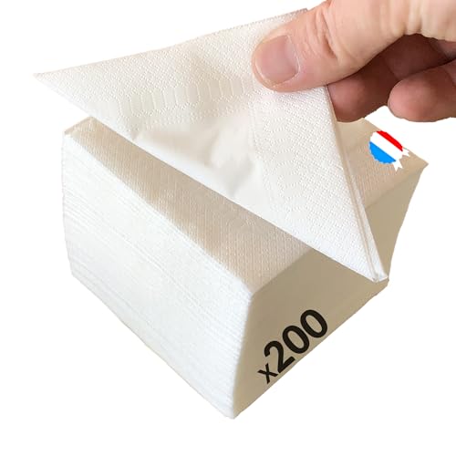 200 Mini-serviettes cocktail en papier - Blanche 20 x 20 cm - Fabriquée en France - Douces et...