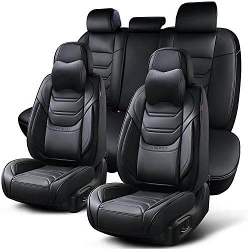 TIEHESYT Full Black Car Seat Cover Set – Leather, Breathable, Universal Fit for Most Vehicles