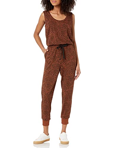 Amazon Essentials Womens Studio Terry Stretchy Jumpsuit for Exercise (Available in Plus Size) Black Brown Animal Print Medium