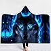 Coperta con Cappuccio Stampata Digitale 3D, Lupo fantasma Calda e Morbida in Inverno Doppio Strato Spesso Peluche Gettabile Coperta Indossabile Mantello 130X150CM