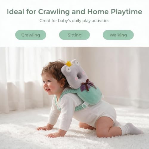 Image of Baby Head Protection Backpack - Soft Lightweight Fall Cushion for Toddlers During Crawling & Walking, Helps Ease Impact from Backward Tumbles(Green Frog)