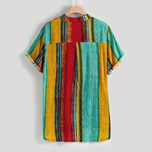 Haoricu HAORICU_2357 Men'S Summer V Neck Shirts Casual Short Sleeves Color Block Stripes Print Button Up Loose Shirts Blouse thumb #1