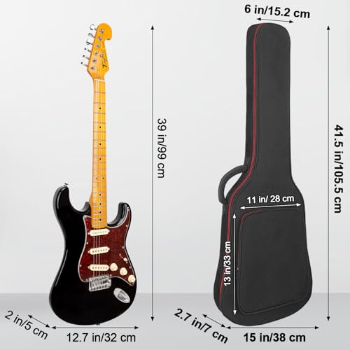 HOHIYO E-Gitarrentasche 39-40 Zoll E-Gitarren-Gigbag, 0,38 Zoll dick gepolstertes Gitarrenetui wasserdicht mit Tasche und verstellbarem Schultergurt Nackenschutz-Kissenpolster, schwarz