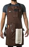 U Chef Delantal de Cocina y Trabajo, Delantal de Chef, Mandil de Bartender con Correas cruzadas en la espalda, para hombres...