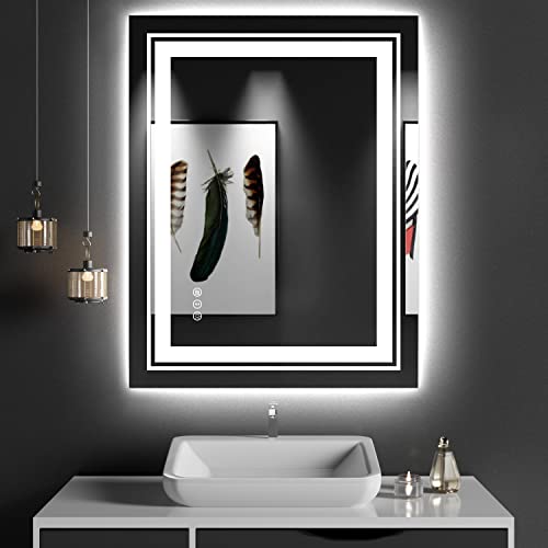 27x35 LED Bathroom Mirror with Front and Backlight, Dimmable Lighted Bathroom Vanity Mirror with Anti-Fog, Memory Function,Tempered Glass(Horizontal/Vertical)