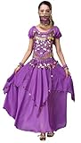 TLMNU Bollywood Costume alloween Belly Dance Crop top Chiffon Dance Costume for Women 01A-Purple