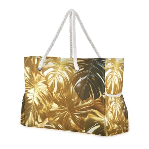 Beach Bag Palm Tree Gold for Women Large Beach Tote Bag with Zipper for Travel Vacation2