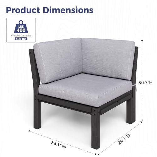 Image of Modular Outdoor Patio Furniture Corner Seat, HIPS All-Weather Outdoor Sectional Sofa with High-Density Thick Cushions, Easy Side Interlock, Patio Seat for Backyard, Balcony, Deck (Black)