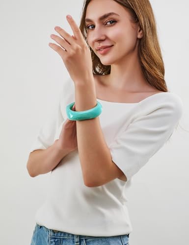 WOWORAMA Colorful Resin Acrylic Bangle Bracelets for Women Geometric Chunky Mottled Acetate Resin Bangles Wide Acrylic Plastic Bracelets Statement Jewelry