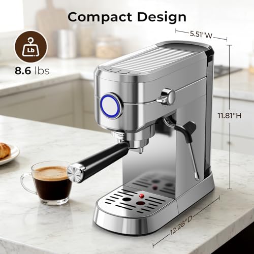 Kismile 20 Bar Espresso Machine with Milk Frother – Compact Espresso Machine with 34oz Removable Water Tank for Latte/Cappuccino/Americano, Cup Warmer, Auto Shut-Off & Auto-Cleaning, Silver by Kismile - Used condition - Image 7