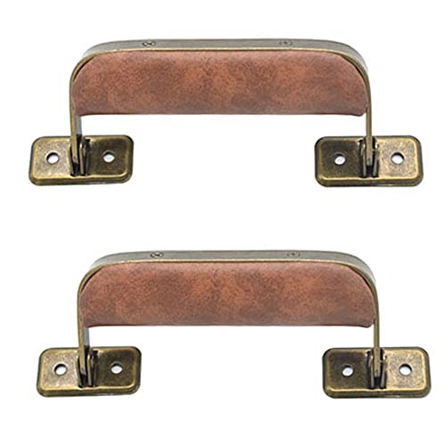 Image of Luggage Handle Leather Handle Vintage Style Replacement Strap Handle Suitcase Pull Handle for Trunk Handbag Briefcase 2pcs (Brown Bronze)