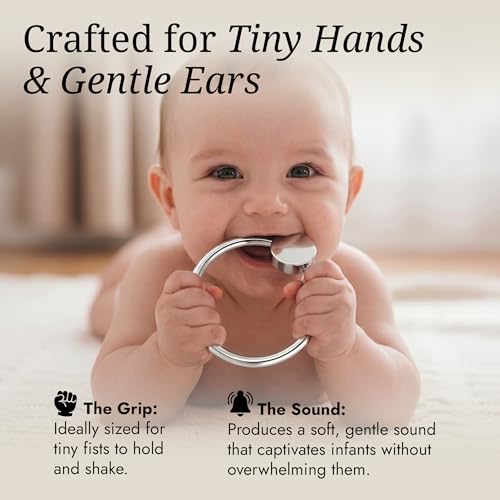 Image of Baby Teether Rattle Ring for Boy and Girl, 925 Sterling Silver, Newborn Gifts for Babies 0-12 Months, Non-Tarnishing, Beautiful Box Packaging, Custom Engraving Available