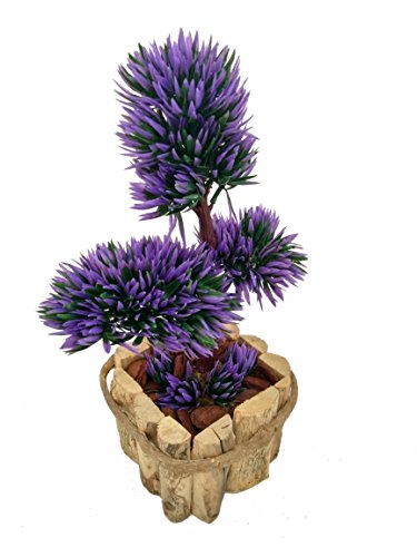 Bonsai Lilás Arranjo Flor Artificial Com Vaso Rústico Em Madeira