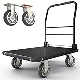 2200 lbs. Capacity Foldable Push Cart Dolly | Moving Platform Hand Truck | Heavy Duty Space Saving Collapsible | Swivel Flat Bed Wagon - Furniture Luggage Lifting