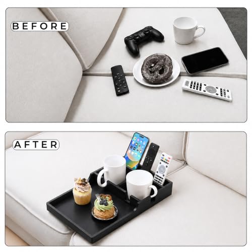 Couch Tray Insert for Middle Seat, Couch Table with 2 Cup Holders, Fits Armless Sofa & Sectionals, Ottoman Tray & Bed Table Tray for Eating, Drinks, Snacks & Remotes (Black) by CHONIC - Used condition - Image 5