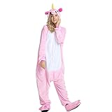 VineCrown Schlafanzug Einhorn Pyjamas Tier Overall Karikatur Neuheit Jumpsuit Kostüme für Erwachsene Kinder Weihnachten Karneval (L for 168CM-177CM, Rosa)