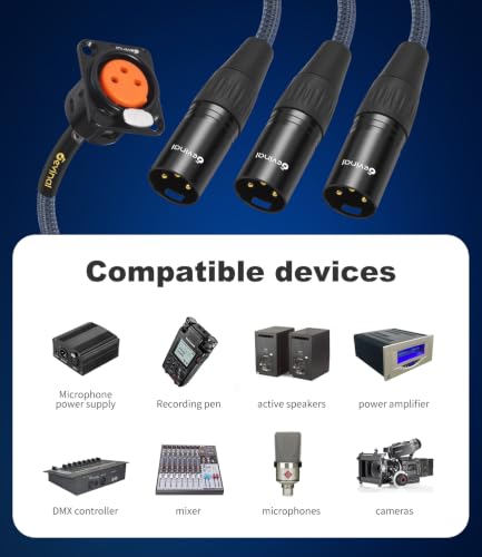 Image of XLR Pass Through Cable Splitter, 1 Female Panel Mount to 3 Male Connector Adapter Y Cable, Mic Feed /Pass Thru Converter for Stage Box, Patch Panel, Floor Box 2 feet(F D-Type to 3M)