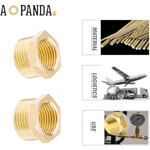 AOPANDA Brass Reducing Hex Bushing 3/4 NPT male x 1/4 NPT female Pipe Fitting Reducer Adapter(Pack of 5) - Thumbnail 4
