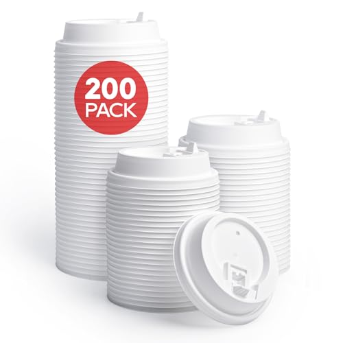 LITOPAK 200 Count Coffee Cup Lids, 3.54'' Disposable Plastic Lids for 10oz, 12oz, 16oz, and 20oz Paper Cups, White