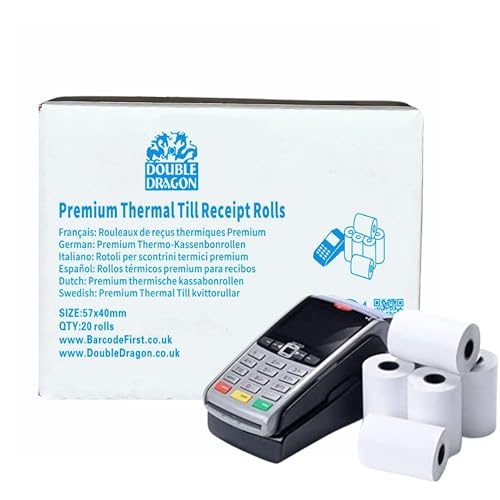 Rouleaux thermiques premium 57x40mm Double Dragon pour terminaux de paiement POS