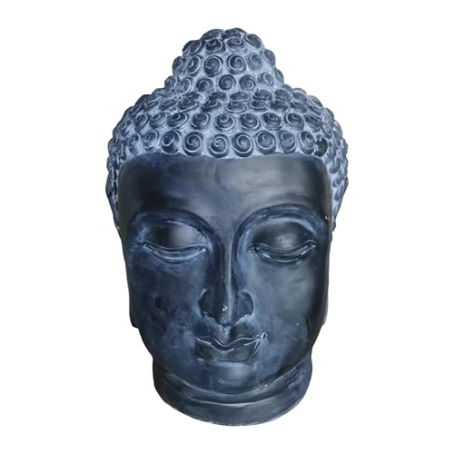 Relaxdays Tête de Bouddha déco Zen Salon et Jardin, résistante aux intempéries et au Gel, Anthracite 55x36x32 cm
