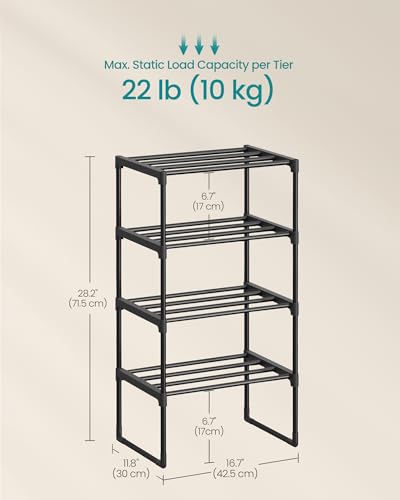 image for SONGMICS Shoe Rack, 4-Tier Shoe Organizer, Metal Storage Shelf, Uprigh
