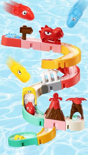 Image of SOCBTNSO Dinosaur Slide Toys, Toddler Bath Toys for Kids Ages 4-8, DIY Building Kit for Ages 5-7, Bathtub Time Birthday Gifts for Toddler 3 + Year Old (36 PCS)