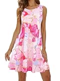 WHIFAN Women Summer Dresses Floral Casual Sleeveless Beach Plus Size Dress Pink Sun Dresses with Pockets