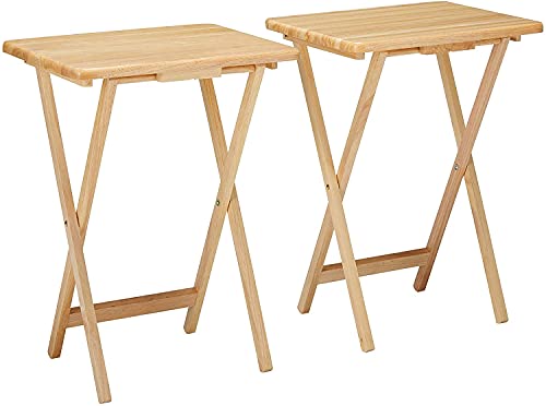 Oakestry Alex 2-Pc Foldable Tv Set Table Natural Tray Portable Wooden Snack Table For Livingroom Bedroom Office, 19.06" D X 14.57" W X 25.98" H #TOP2