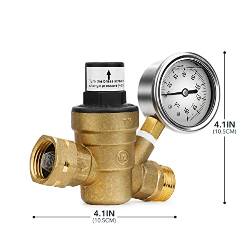 Stanbroil Water Pressure Regulator Valve 3/4" Nh Brass Lead-Free Adjustable Rv Pressure Reducer With 160 Psi Gauge For Rv Camper Travel Trailer #TOP1