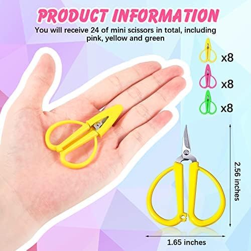 Mixweer 24 Pcs Mini Scissors Thread Tiny Colorful Travel Scissors 2.56 x 1.65 Inch Back to School Sewing Small Tool Embroidery Craft Clipper with Cover (Pink,Green,Yellow)