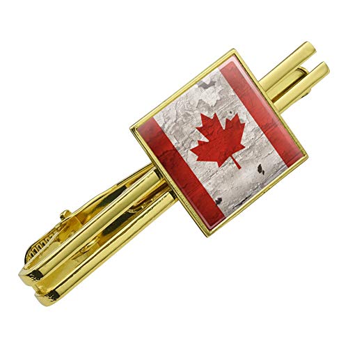 GRAPHICS & MORE Rustic Distressed Canada Flag on Wood Square Tie Bar Clip Clasp Tack Gold Color