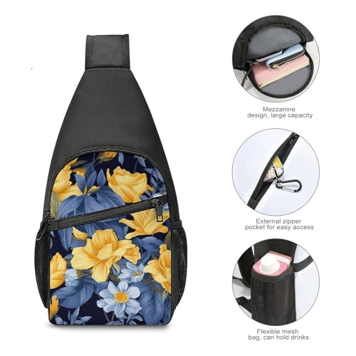Mochila bandolera liviana floral azul y amarilla miniatura 5
